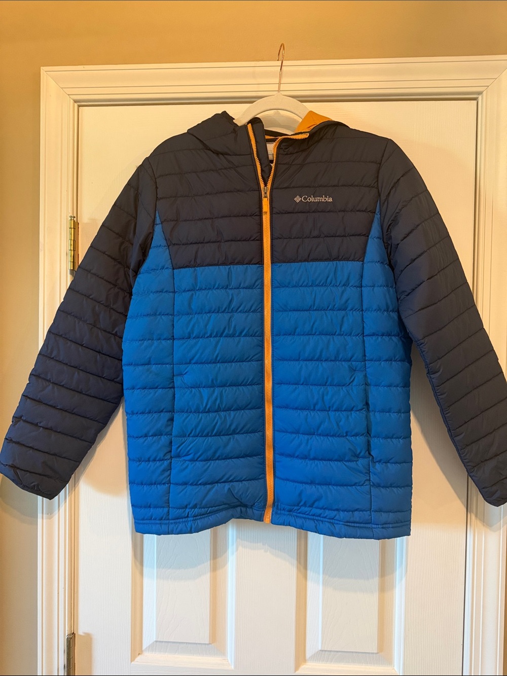 Columbia Kids Navy and Bright Blue Puffer Jacket with Orange Zip